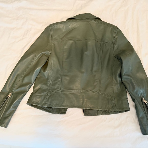 All Saints Dalby Biker 100% lamb leather moto jacket sage green size 6 NWT - Picture 7 of 14